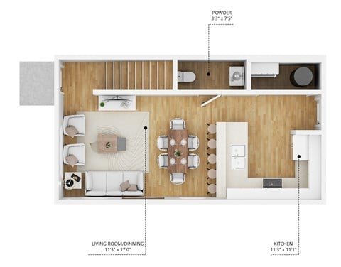 Floor plan for 2 beds, 1.5 baths, 842 sqft